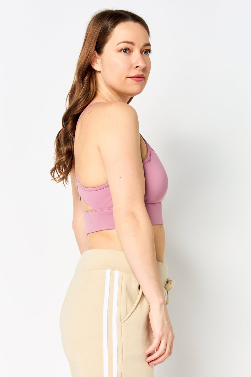 Reebok Women Brand Logo Lightly Padded Sports Bra, Mauve - Image 3